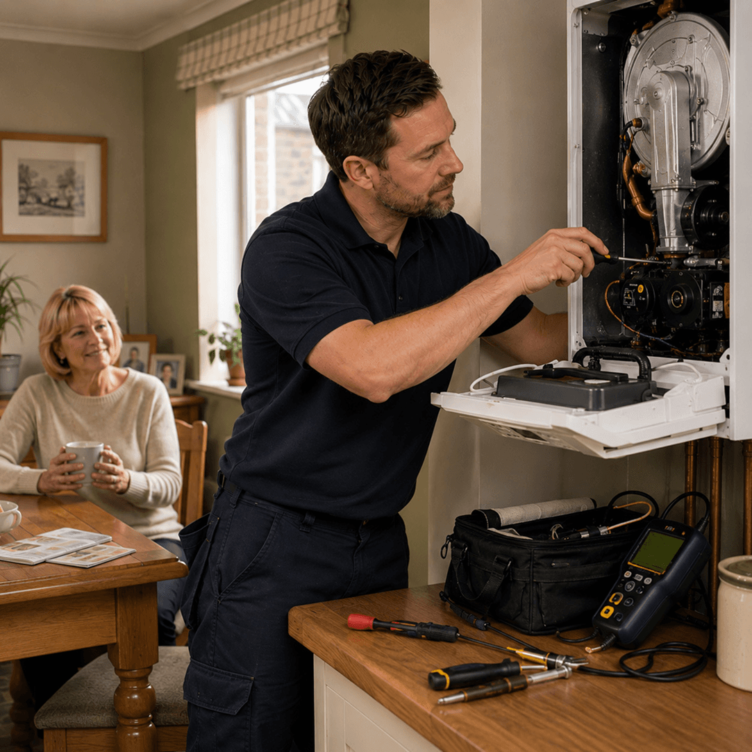 Gas Safe engineer servicing a boiler